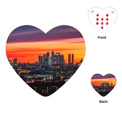 Downtown Skyline Sunset Buildings Playing Cards Single Design (heart) by Ravend