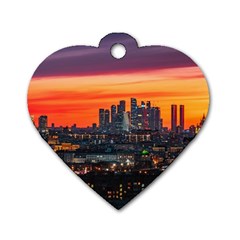 Downtown Skyline Sunset Buildings Dog Tag Heart (two Sides) by Ravend