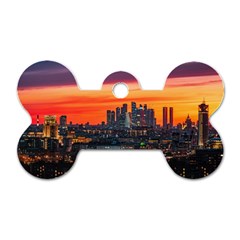 Downtown Skyline Sunset Buildings Dog Tag Bone (two Sides) by Ravend