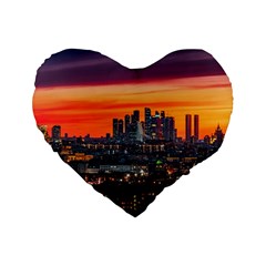 Downtown Skyline Sunset Buildings Standard 16  Premium Heart Shape Cushions by Ravend