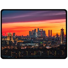 Downtown Skyline Sunset Buildings Fleece Blanket (large) by Ravend