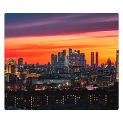 Downtown Skyline Sunset Buildings Premium Plush Fleece Blanket (small) by Ravend