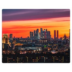 Downtown Skyline Sunset Buildings Premium Plush Fleece Blanket (medium) by Ravend