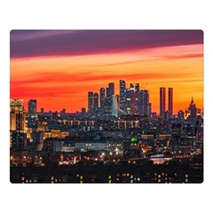 Downtown Skyline Sunset Buildings Premium Plush Fleece Blanket (large) by Ravend