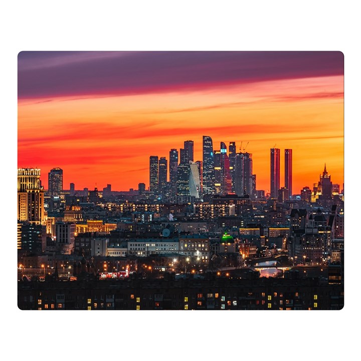 Downtown Skyline Sunset Buildings Premium Plush Fleece Blanket (Large)