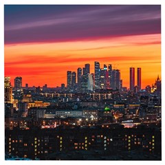 Downtown Skyline Sunset Buildings Wooden Puzzle Square by Ravend