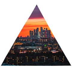 Downtown Skyline Sunset Buildings Wooden Puzzle Triangle by Ravend