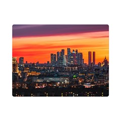 Downtown Skyline Sunset Buildings One Side Premium Plush Fleece Blanket (mini) by Ravend