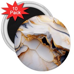 Marble Stone Abstract Gold White 3  Magnets (10 Pack)  by Ravend