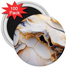 Marble Stone Abstract Gold White 3  Magnets (100 Pack) by Ravend