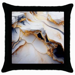 Marble Stone Abstract Gold White Throw Pillow Case (black) by Ravend