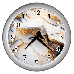 Marble Stone Abstract Gold White Wall Clock (silver) by Ravend