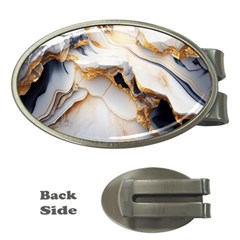 Marble Stone Abstract Gold White Money Clips (oval)  by Ravend