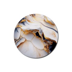 Marble Stone Abstract Gold White Rubber Coaster (round) by Ravend