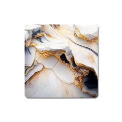 Marble Stone Abstract Gold White Square Magnet by Ravend