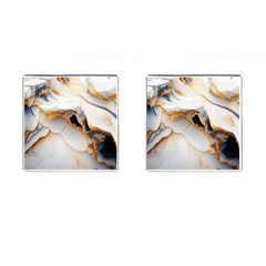 Marble Stone Abstract Gold White Cufflinks (square) by Ravend