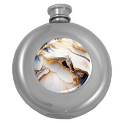 Marble Stone Abstract Gold White Round Hip Flask (5 Oz) by Ravend