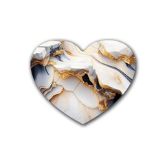 Marble Stone Abstract Gold White Rubber Coaster (heart) by Ravend