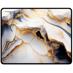 Marble Stone Abstract Gold White One Side Fleece Blanket (medium) by Ravend