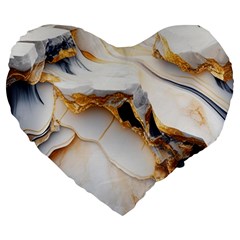 Marble Stone Abstract Gold White Large 19  Premium Flano Heart Shape Cushions