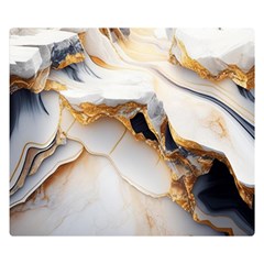 Marble Stone Abstract Gold White Premium Plush Fleece Blanket (small) by Ravend