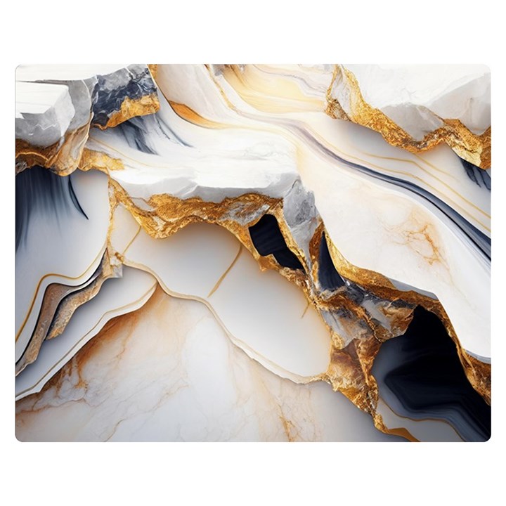 Marble Stone Abstract Gold White Premium Plush Fleece Blanket (Medium)