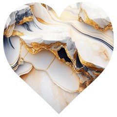 Marble Stone Abstract Gold White Wooden Puzzle Heart by Ravend