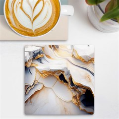 Marble Stone Abstract Gold White Uv Print Square Tile Coaster  by Ravend