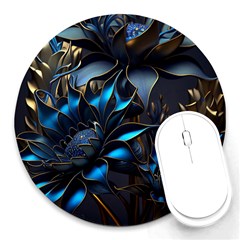 Flower Metal Flowers Sculpture Round Mousepad by Ravend