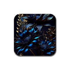 Flower Metal Flowers Sculpture Rubber Square Coaster (4 Pack) by Ravend