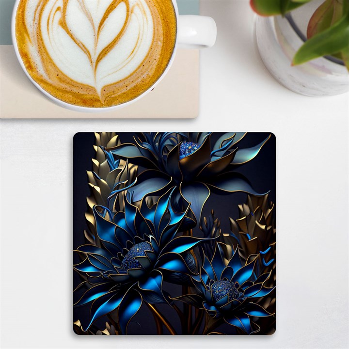 Flower Metal Flowers Sculpture UV Print Square Tile Coaster 