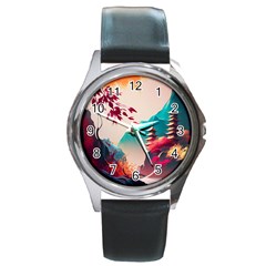 Asia Japan Pagoda Colorful Vintage Round Metal Watch by Ravend