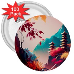 Asia Japan Pagoda Colorful Vintage 3  Buttons (100 Pack)  by Ravend