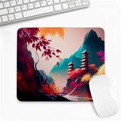 Asia Japan Pagoda Colorful Vintage Large Mousepad by Ravend