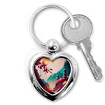 Asia Japan Pagoda Colorful Vintage Key Chain (Heart) Front