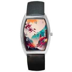 Asia Japan Pagoda Colorful Vintage Barrel Style Metal Watch by Ravend