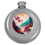 Asia Japan Pagoda Colorful Vintage Round Hip Flask (5 oz) Front