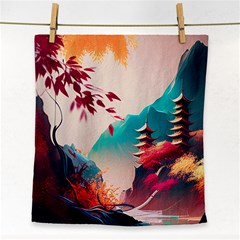 Asia Japan Pagoda Colorful Vintage Face Towel by Ravend