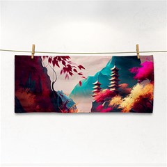 Asia Japan Pagoda Colorful Vintage Hand Towel by Ravend