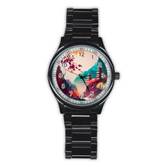 Asia Japan Pagoda Colorful Vintage Stainless Steel Round Watch by Ravend