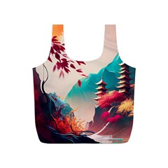 Asia Japan Pagoda Colorful Vintage Full Print Recycle Bag (s) by Ravend