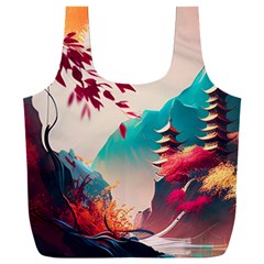 Asia Japan Pagoda Colorful Vintage Full Print Recycle Bag (xxxl) by Ravend