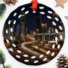 Skyscrapers Buildings Skyline Ornament (round Filigree) by Ravend