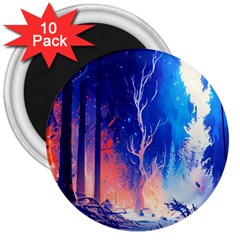 Winter Snow Mountain Fire Flame 3  Magnets (10 Pack)  by Ravend