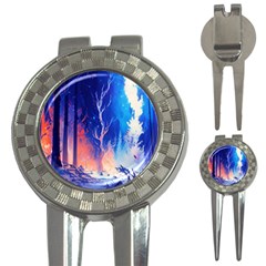 Winter Snow Mountain Fire Flame 3-in-1 Golf Divots by Ravend