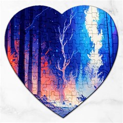 Winter Snow Mountain Fire Flame Jigsaw Puzzle (heart) by Ravend