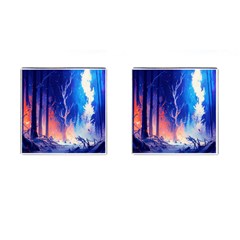 Winter Snow Mountain Fire Flame Cufflinks (square) by Ravend