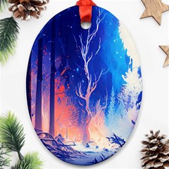 Winter Snow Mountain Fire Flame Oval Ornament (two Sides) by Ravend