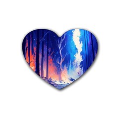 Winter Snow Mountain Fire Flame Rubber Heart Coaster (4 Pack) by Ravend