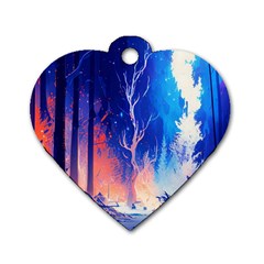 Winter Snow Mountain Fire Flame Dog Tag Heart (one Side) by Ravend